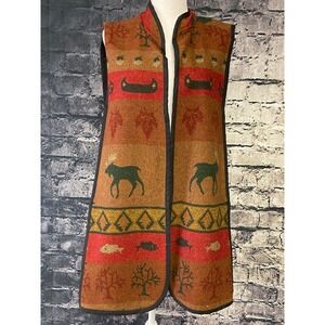 Rustic‎ Womens Vest Large Brown Red Open Front Hand Made Cabin Lodge Farmhouse